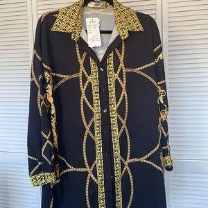 Versace inspired, long sleeved, black, button down shirt